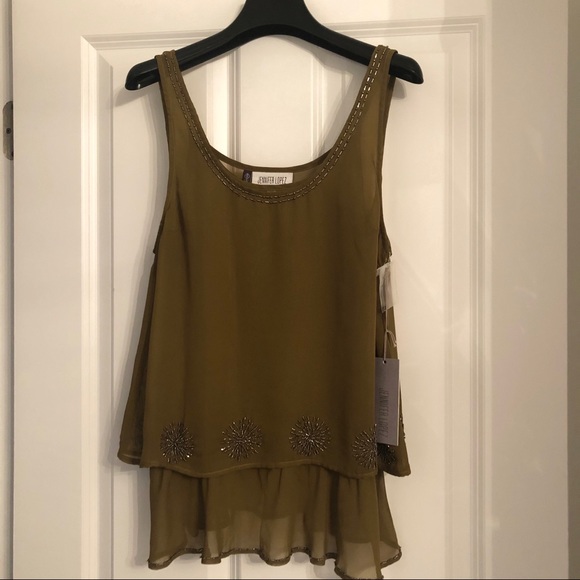 Tops - JLO Olive green sheer double layer embellishedtank